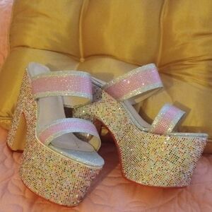 Pink Glitter Platform Sandals
